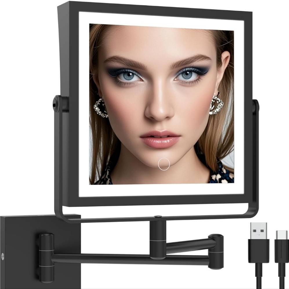 Led Wall-Mounted Makeup Mirror Matte Black